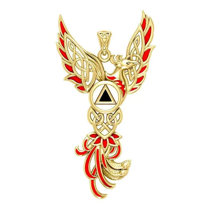 Celtic Phoenix Comeback A pendant made of solid yellow gold with enamel, representing renewal