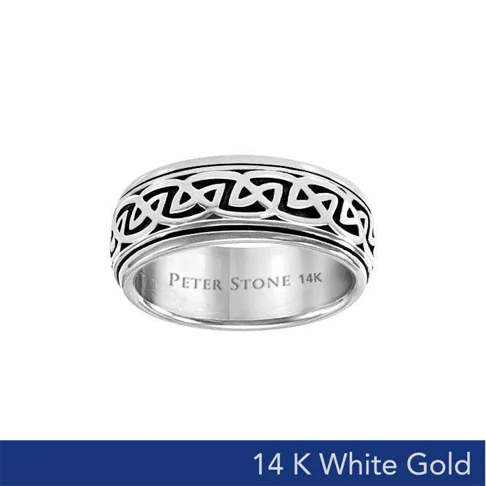 We Are Connected as One: Discover the 14K White Gold Celtic Knotwork Spinner Ring