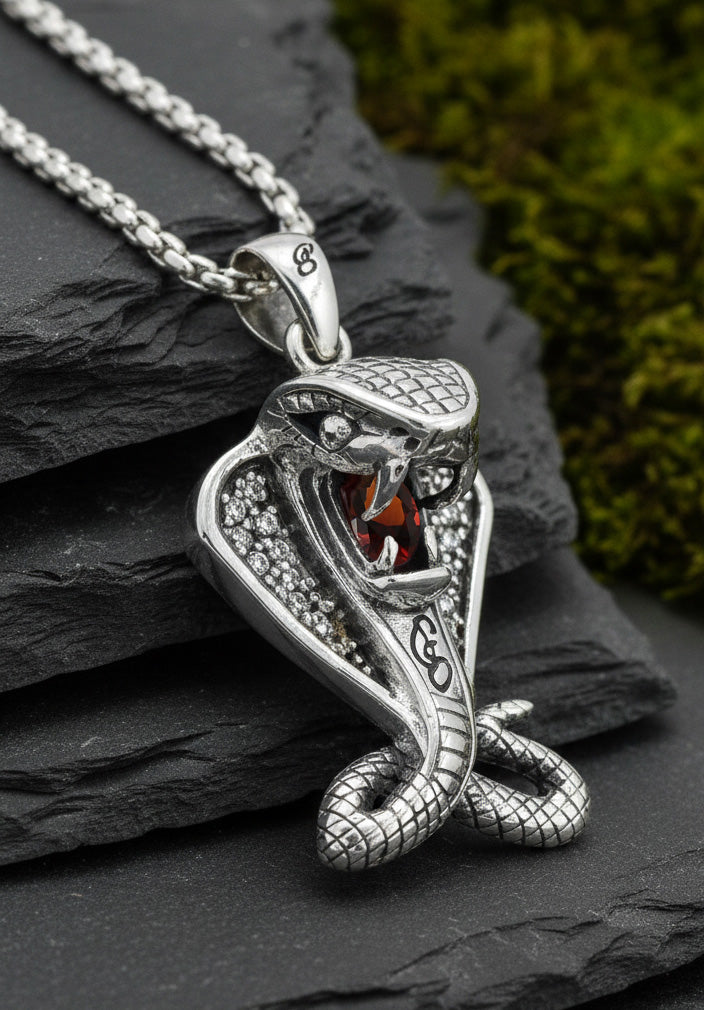 Cobra Snake Sterling Silver Pendant with Gem TPD6427