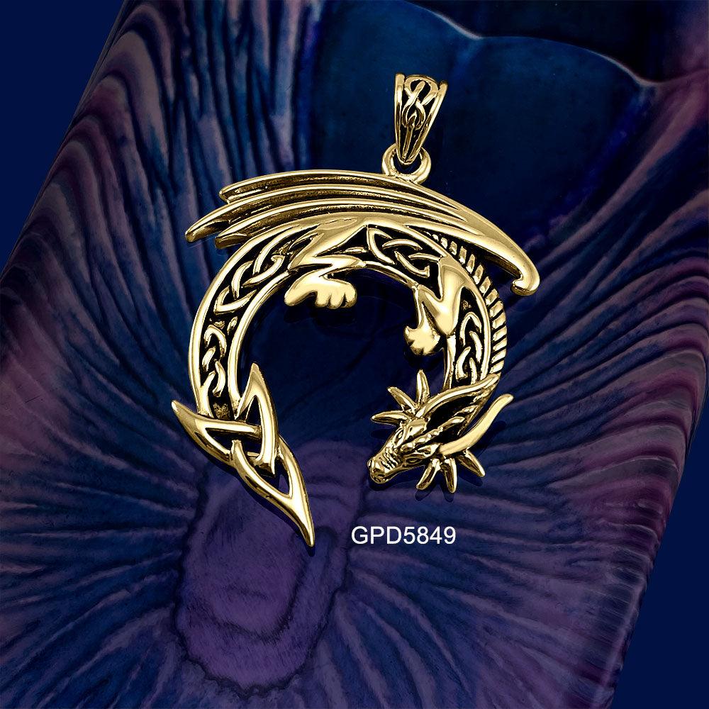 Dragon with Celtic Solid Gold Pendant GPD5849 - Jewelry