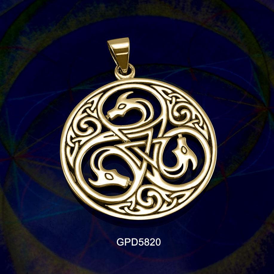 Dragon with Triskele Solid Gold Disc Pendant GPD5820 - Jewelry
