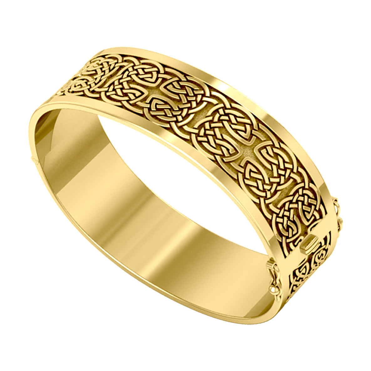 Large Solid Yellow Gold Elegance Solid Celtic Knot Bangle with open lock GBA213