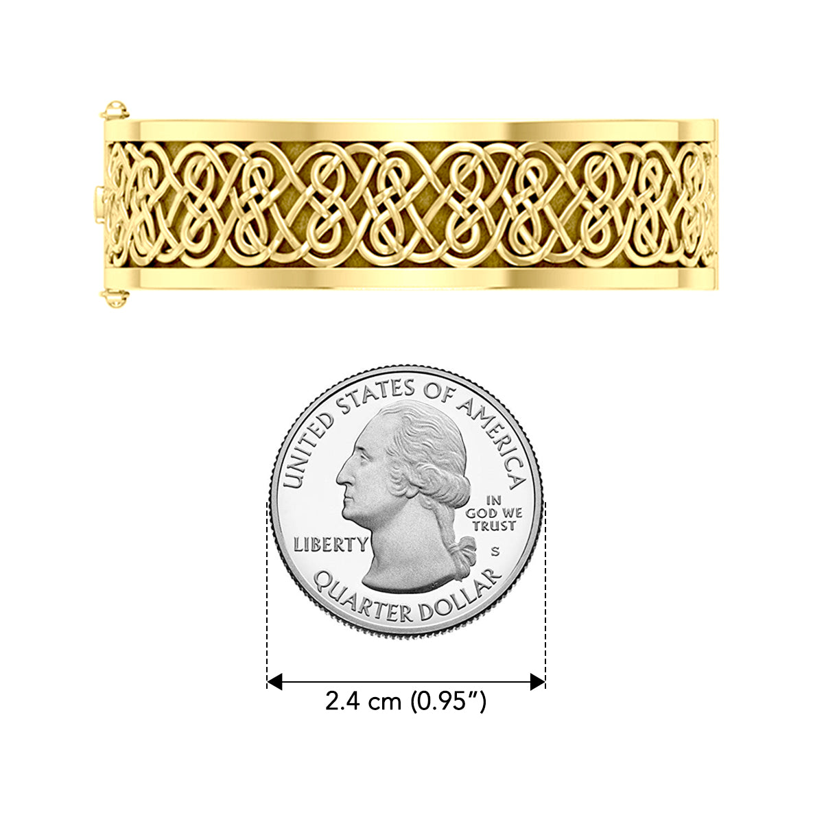 Large Solid Yellow Gold Solid Celtic Knot Bangle with open lock GBA215