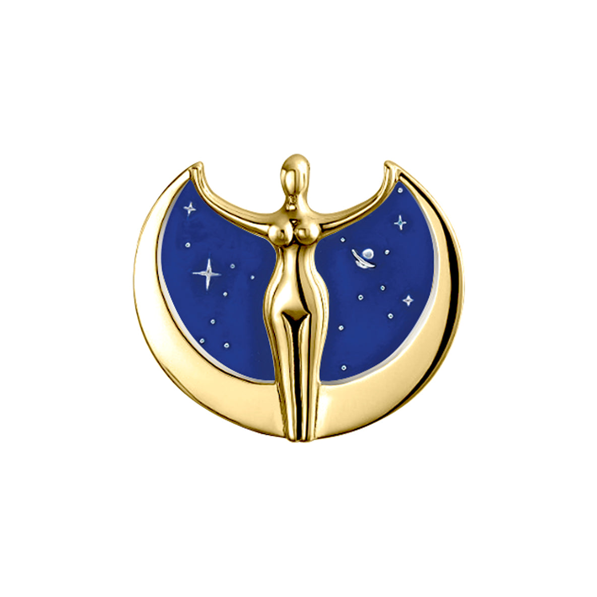 Oberon Zell Astra Star Goddess Solid Yellow Gold Brooch Pin with Enamel GBC150