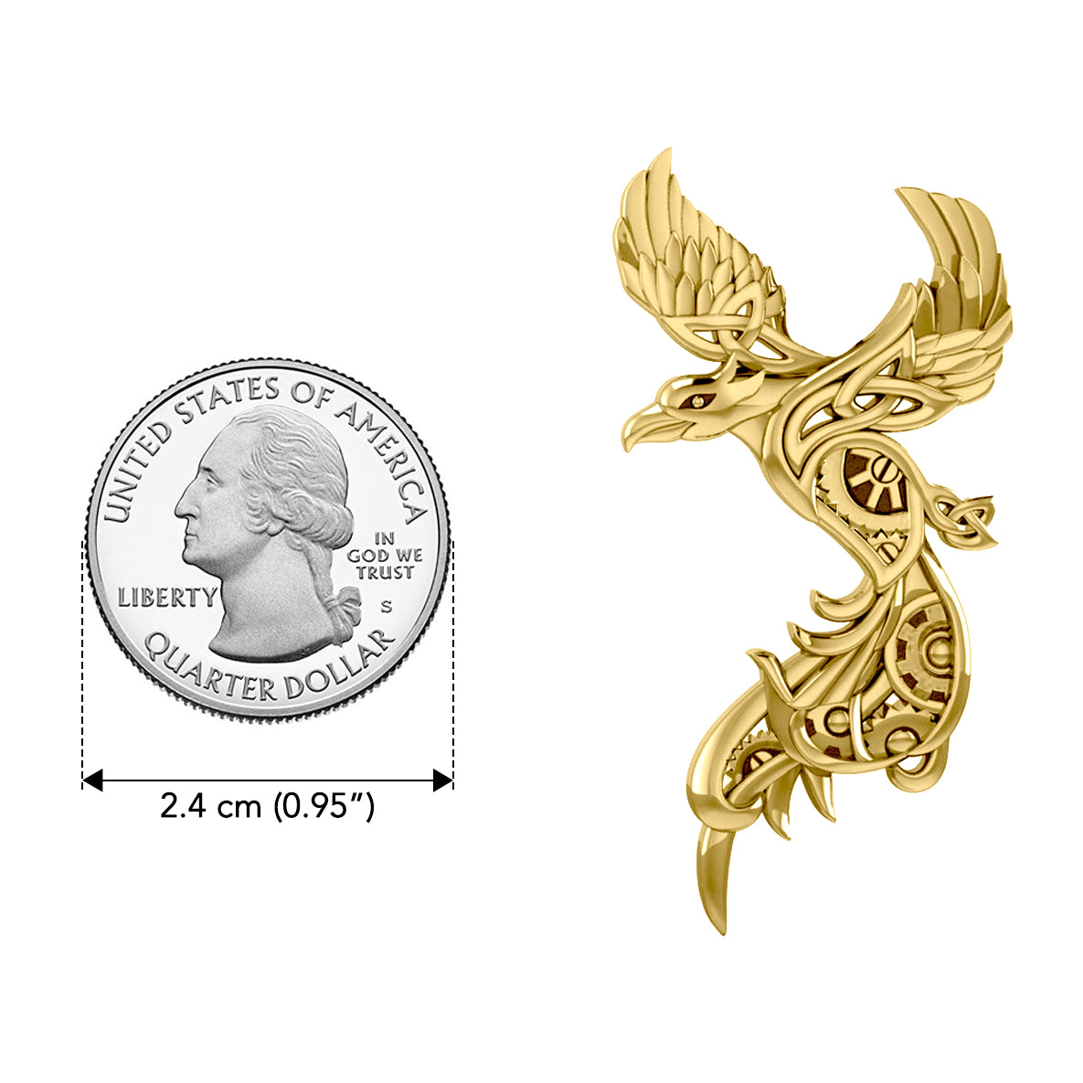 Steampunk Celtic Phoenix Solid Yellow Gold Brooch GBC162