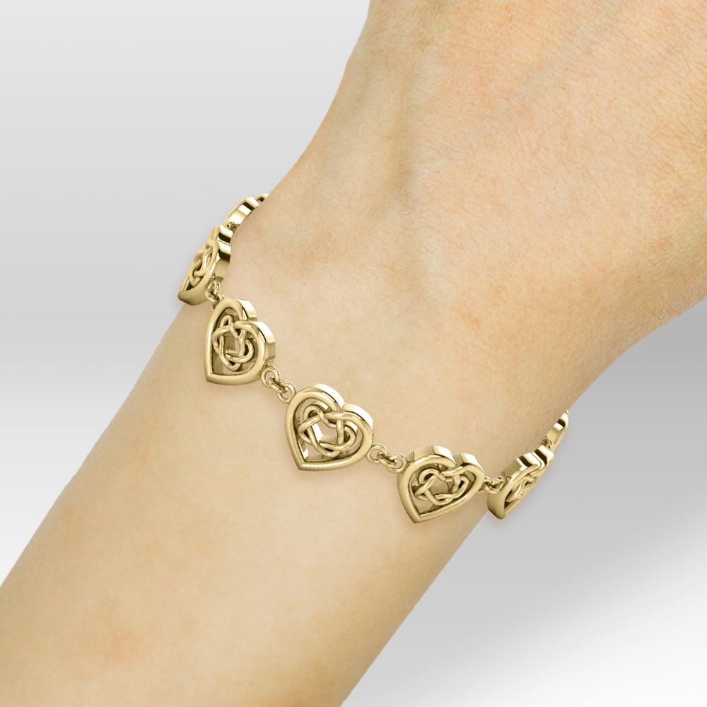 Celtic Knotwork and Hearts 14 Karat Solid Gold Bracelet GTBG737 - Jewelry