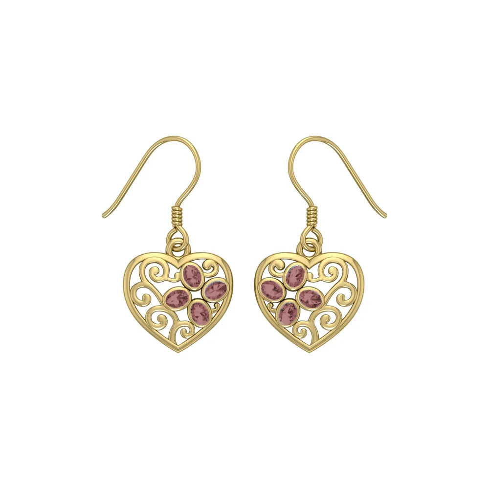 Flower in Heart Shape Solid Gold Earrings GER1238