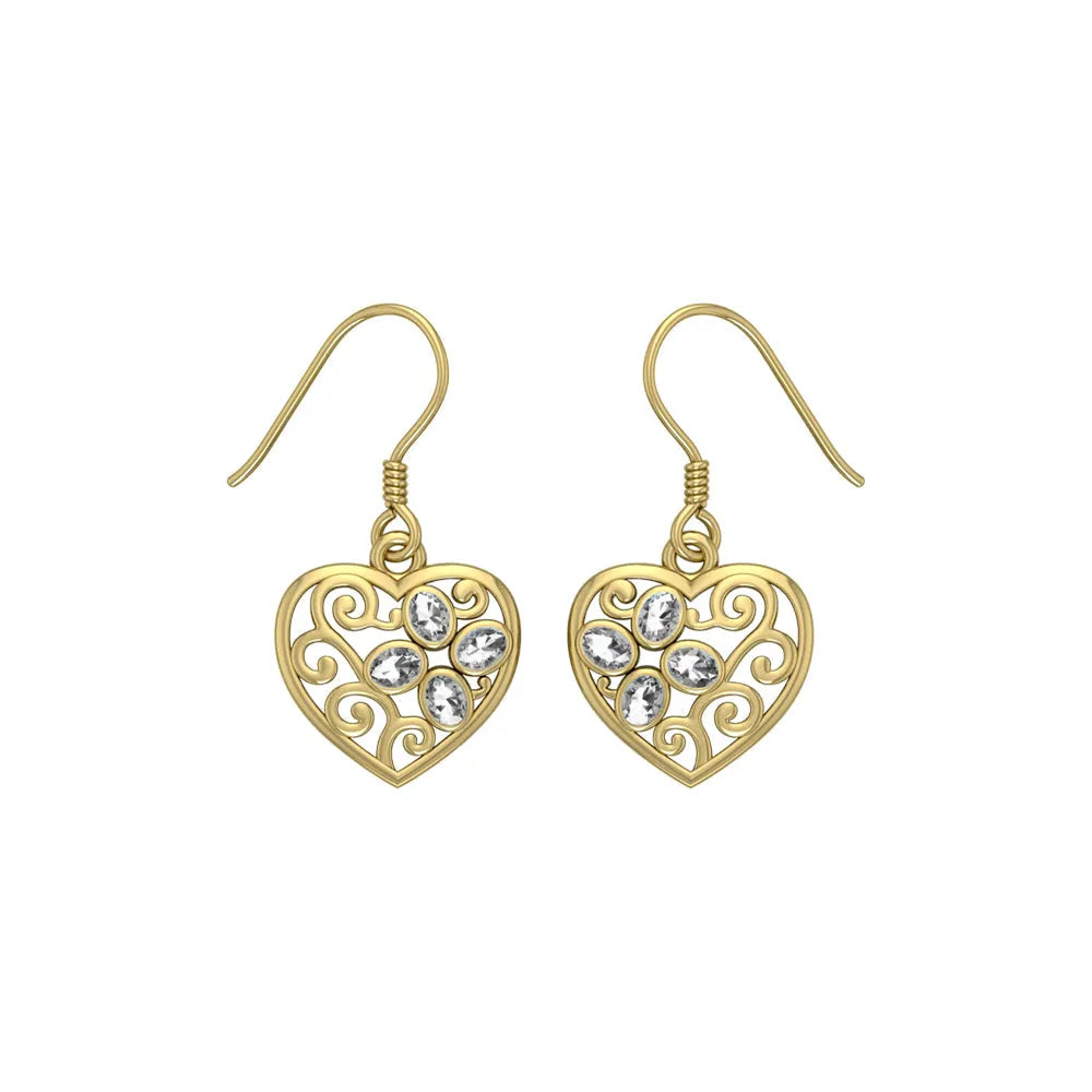 Flower in Heart Shape Solid Gold Earrings GER1238