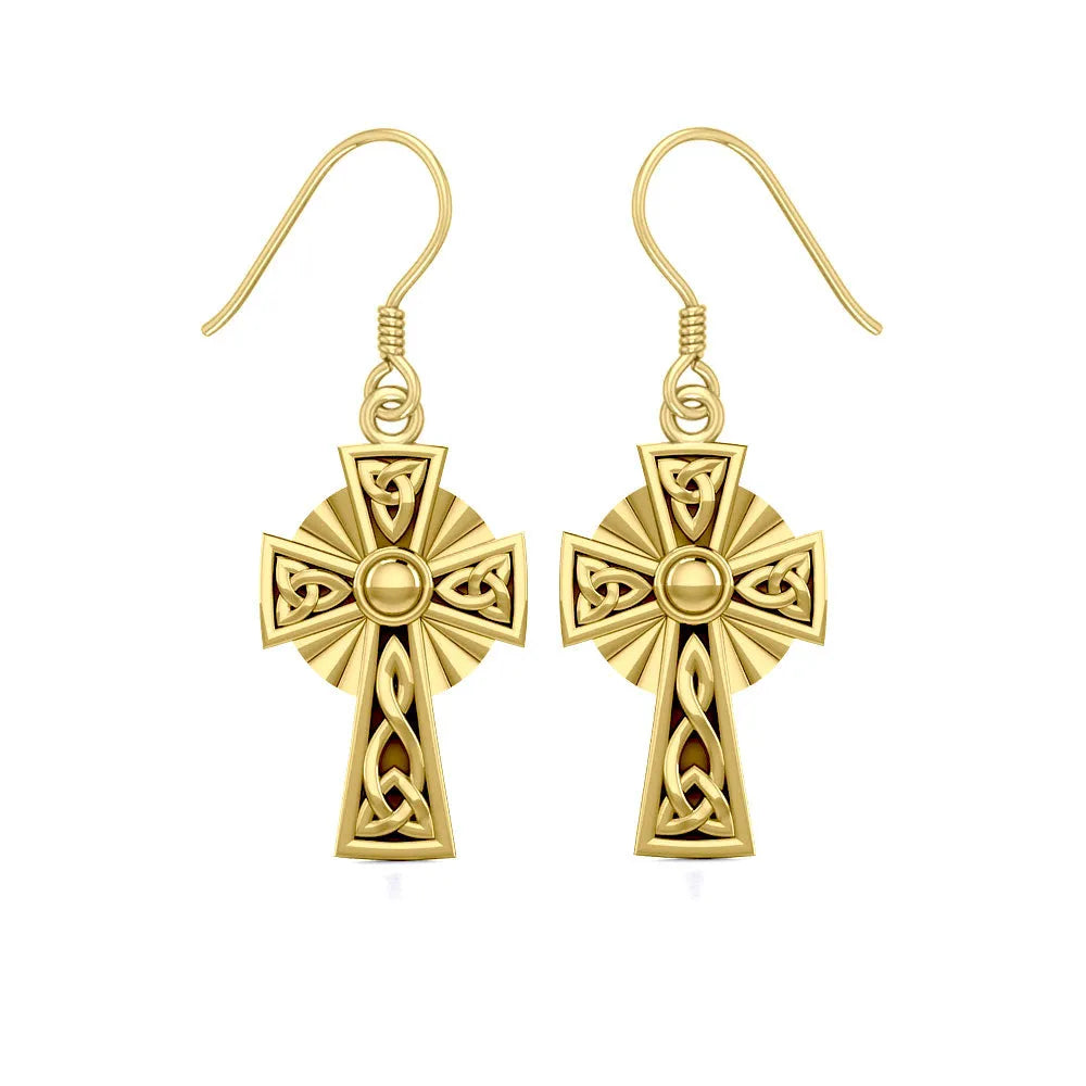 Modern Celtic Knotwork Cross Solid Gold Earrings GER1381
