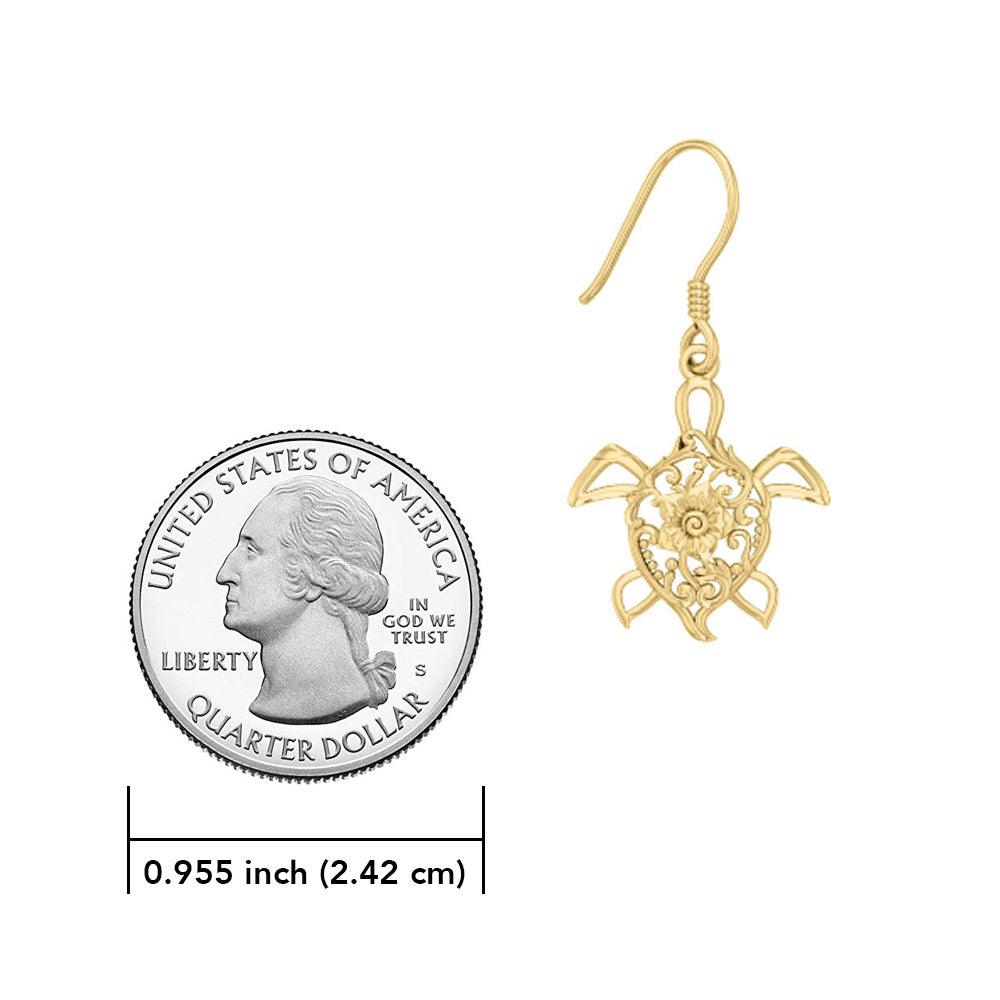 Sea Turtle Filigree Hook Earrings in 14k Gold GER1706 - Jewelry