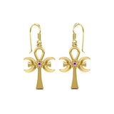 A breath of life ~ Solid Yellow Gold Triple Goddess Ankh Hook Earrings with Gemstone GER1708