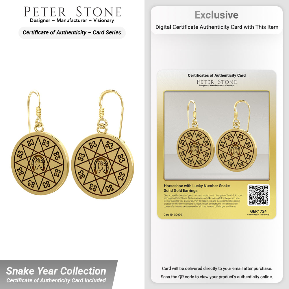 Horseshoe with Lucky Number Snake Solid Gold Earrings GER1724