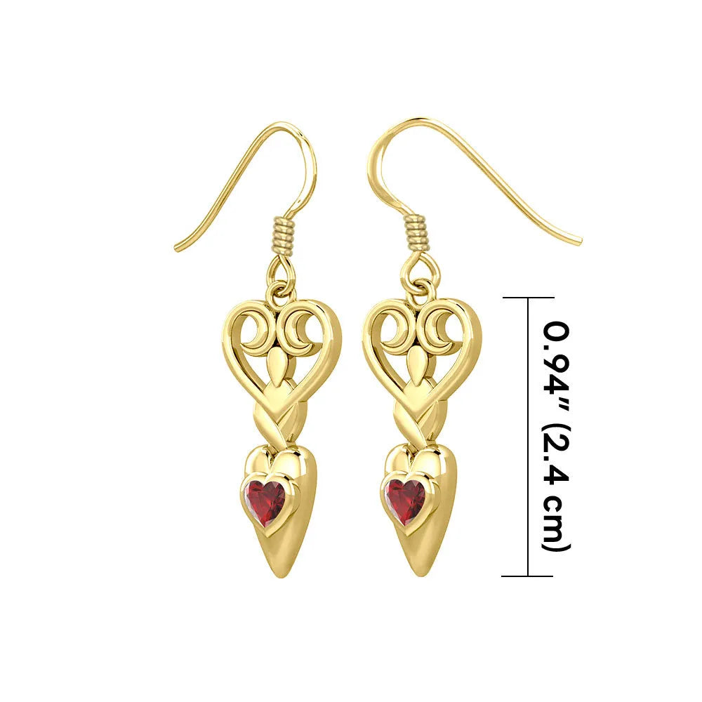 Goddess with Heart Gemstone Solid Gold Earrings GER1918