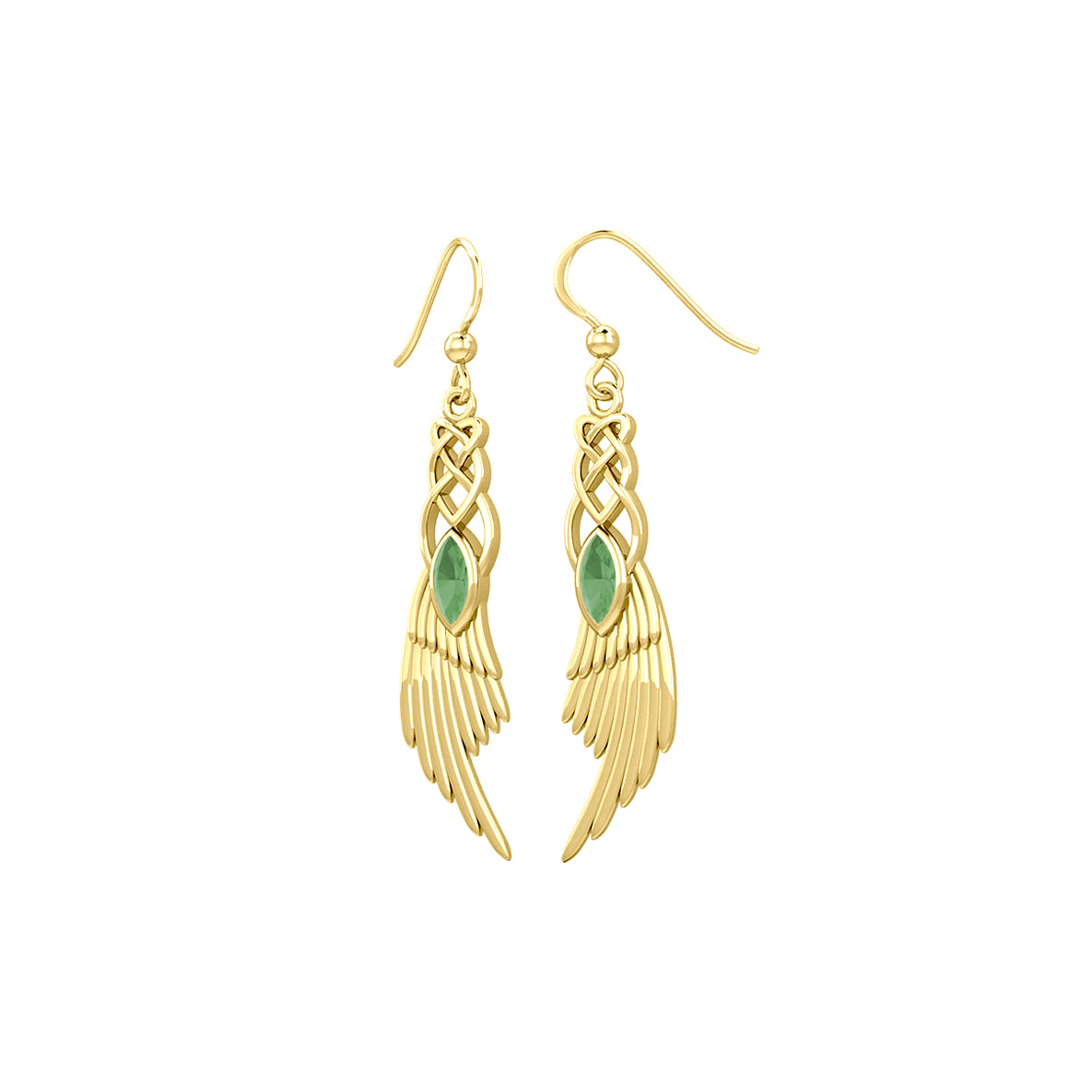 Celtic Knot Angel Wing Solid Yellow Gold Earrings with Marquise Gemstone GER1928
