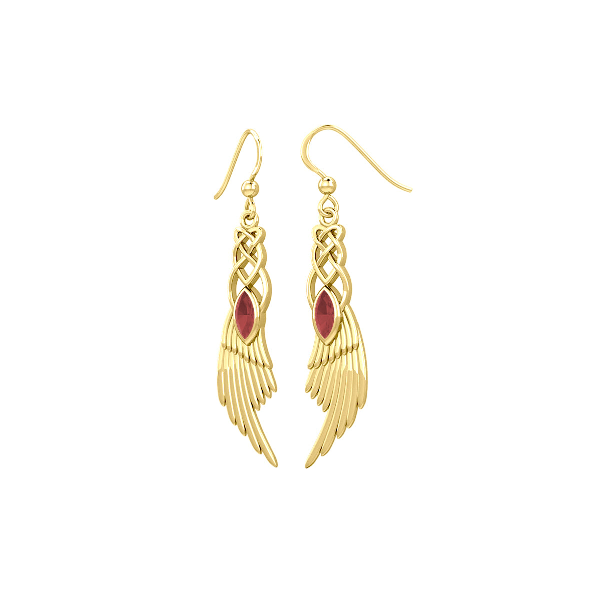Celtic Knot Angel Wing Solid Yellow Gold Earrings with Marquise Gemstone GER1928