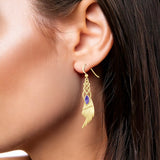 Celtic Knot Angel Wing Solid Yellow Gold Earrings with Marquise Gemstone GER1928