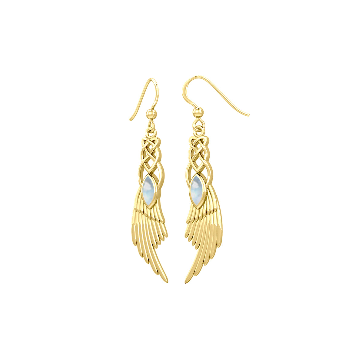 Celtic Knot Angel Wing Solid Yellow Gold Earrings with Marquise Gemstone GER1928