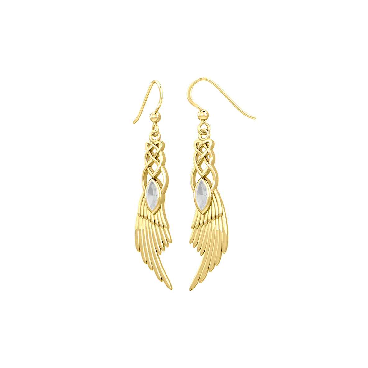Celtic Knot Angel Wing Solid Yellow Gold Earrings with Marquise Gemstone GER1928