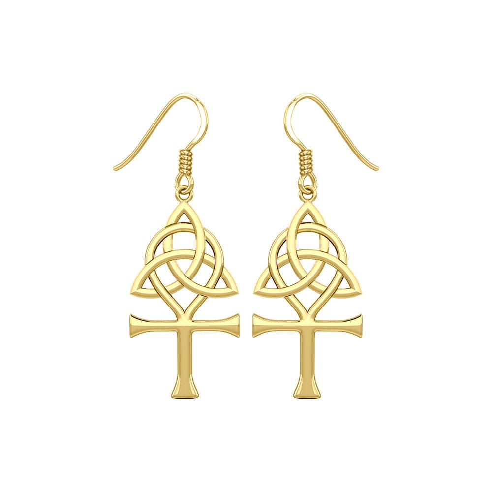 Triquetra and Ankh Solid Yellow Gold Earrings GER1952 - Jewelry