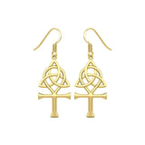 Triquetra and Ankh Solid Yellow Gold Earrings GER1952