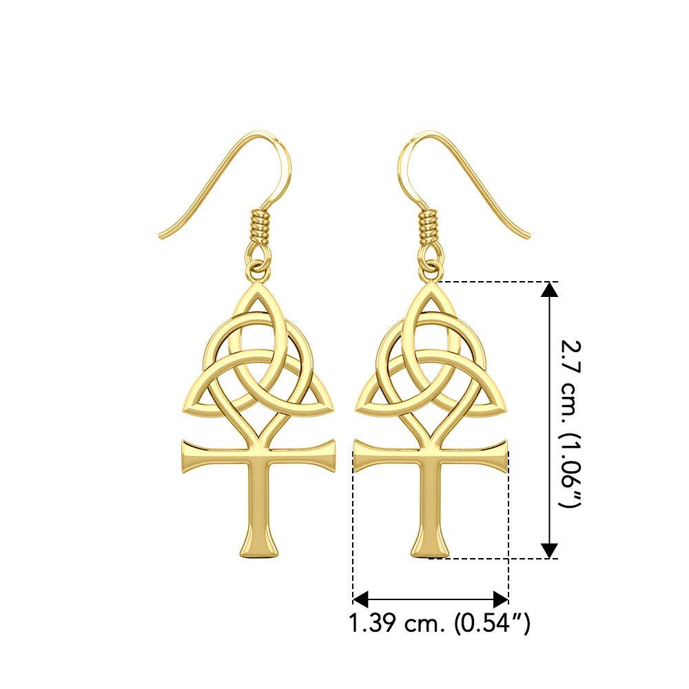 Triquetra and Ankh Solid Yellow Gold Earrings GER1952 - Jewelry