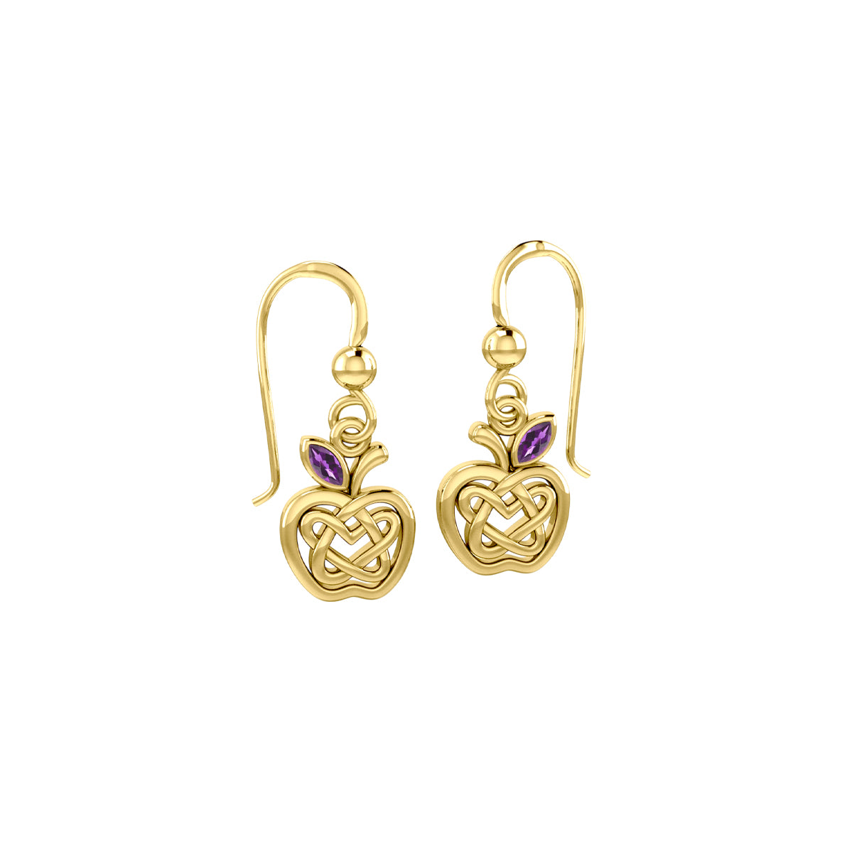 Celtic Spiritual Fruit Apple with Double Heart Solid Gold Earrings with Gemstone GER2235