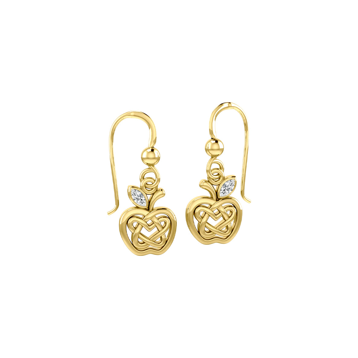 Celtic Spiritual Fruit Apple with Double Heart Solid Gold Earrings with Gemstone GER2235