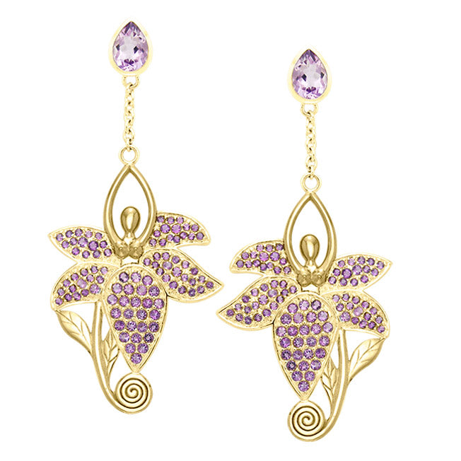 Dancing Lotus Solid Yellow Gold Earrings GER520