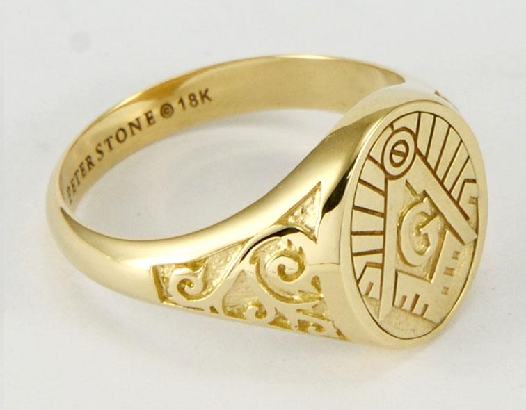 Masonic Solid Gold Signet Men Ring GRI1970 - Jewelry