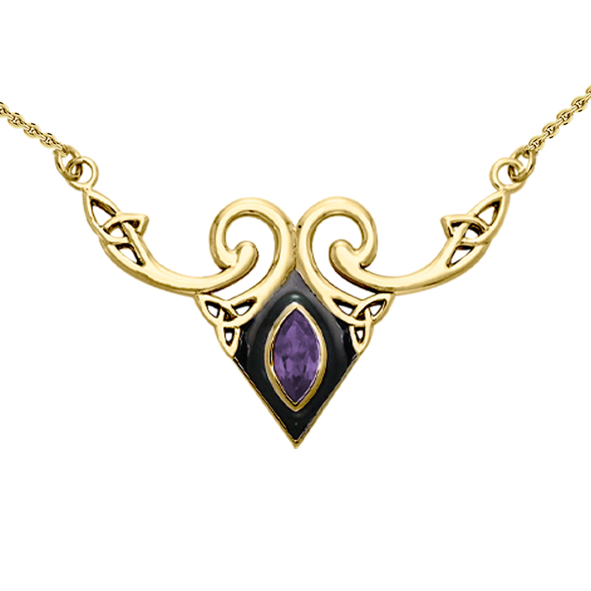 A gift of the world Solid Yellow Gold Celtic Triquetra Necklace with Gemstone GNC159