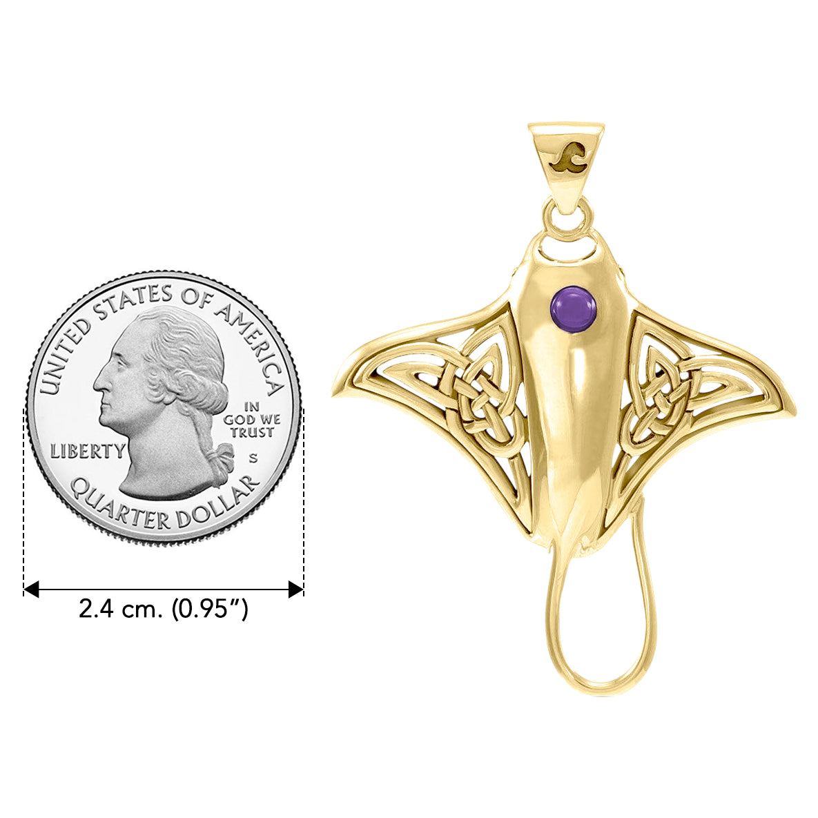 Grant the positive energy Solid Yellow Gold Manta Ray Pendant Jewelry with Gemstone GPD072