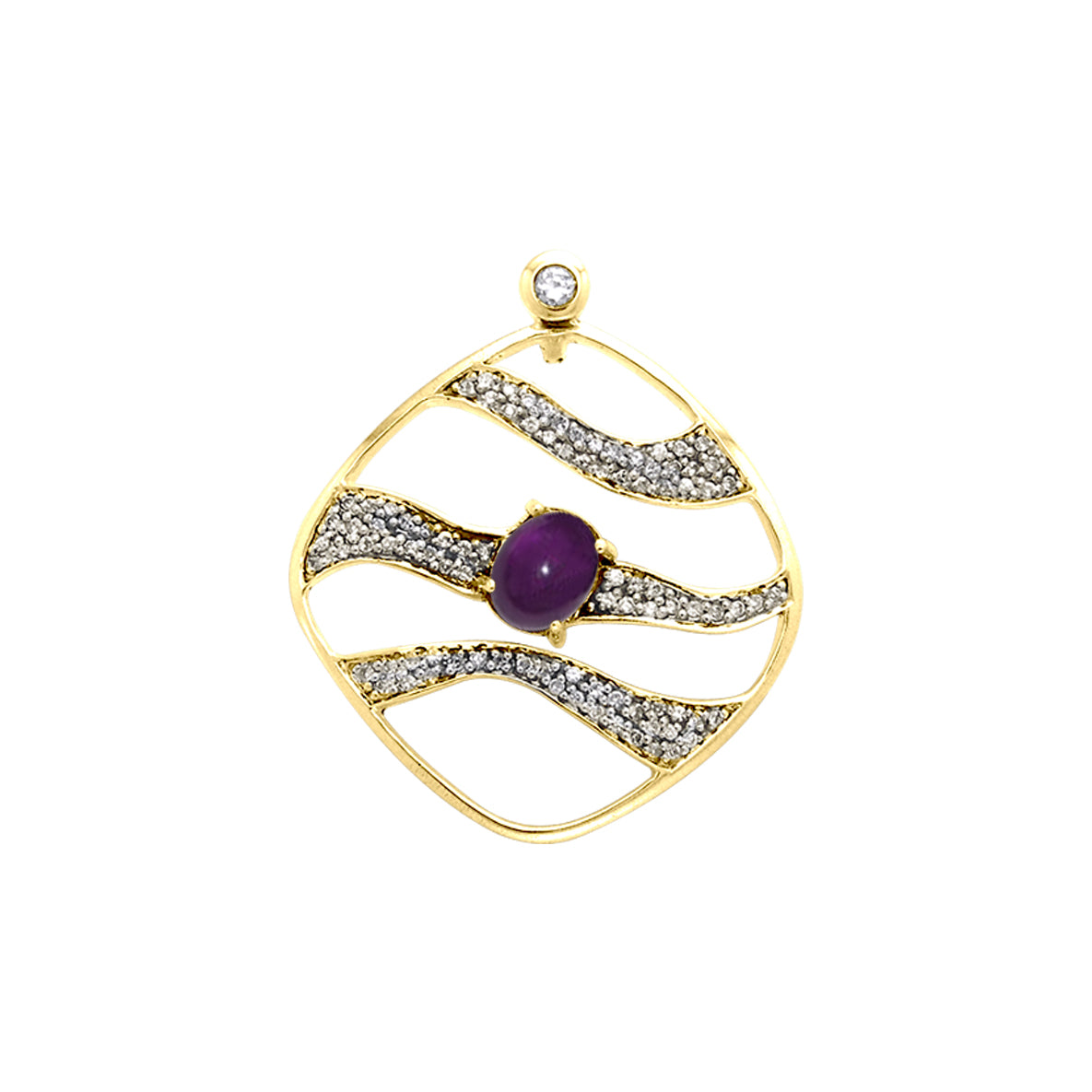 Contemporary Solid Yellow Gold Pendant with Wave Motif Gemstone GPD3493