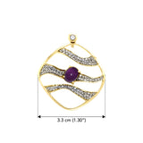 Contemporary Solid Yellow Gold Pendant with Wave Motif Gemstone GPD3493