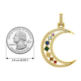 Chakra Moon Solid Yellow Gold with Gemstones Pendant GPD3494