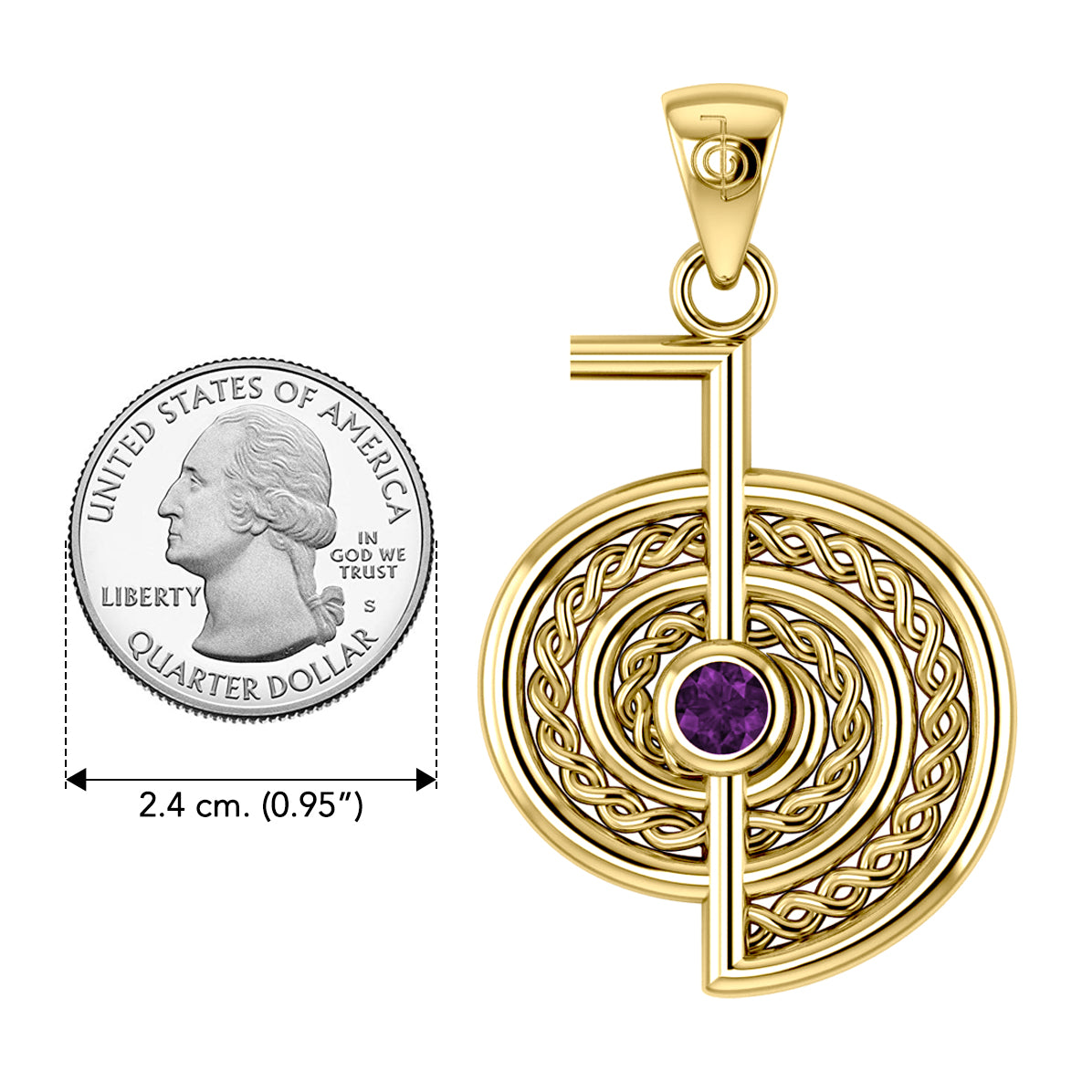 The Reiki Cho Ku Rei Solid Yellow Gold Pendant with Gemstone GPD4923