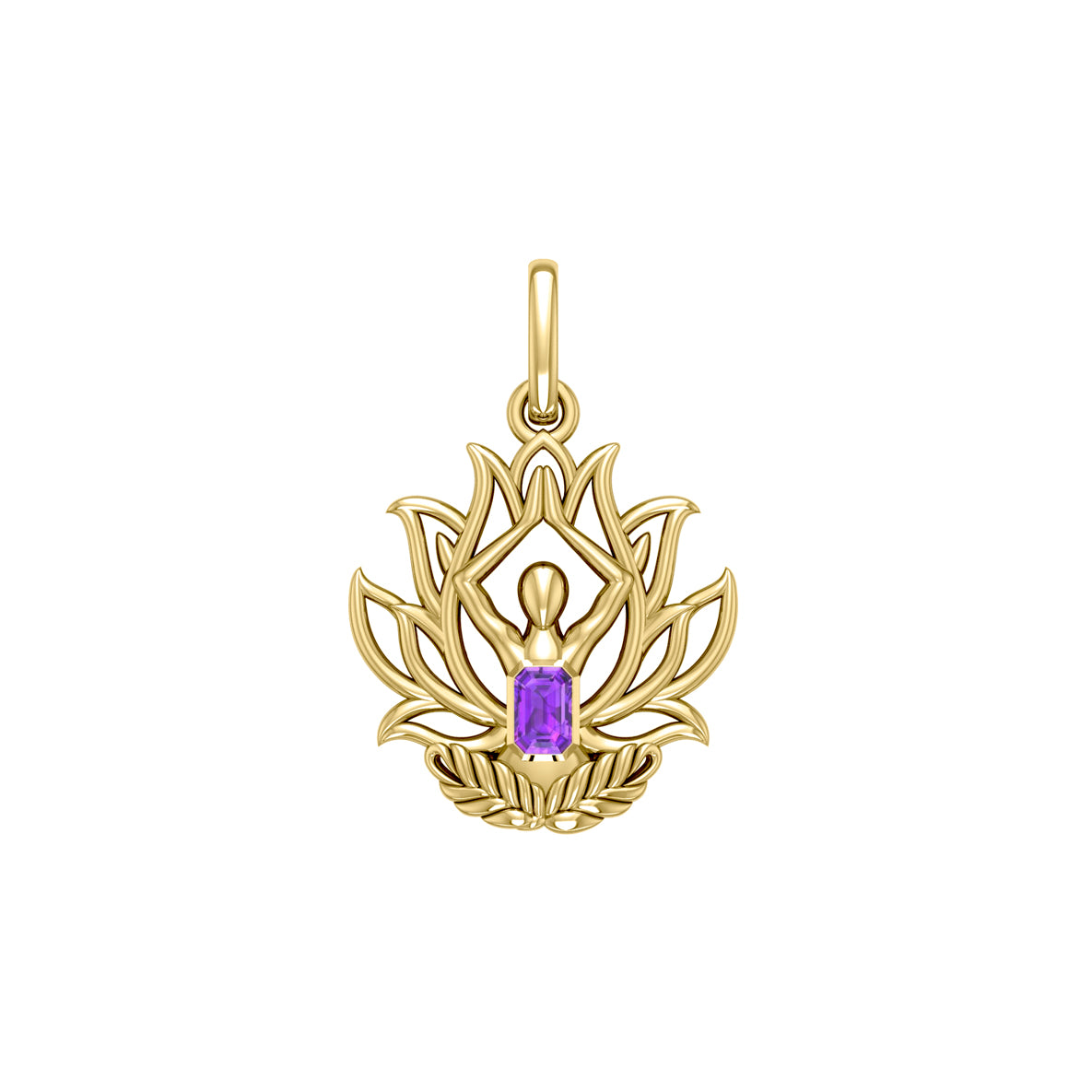Yoga Lotus Position Solid Yellow Gold Pendant with Gemstone GPD5024