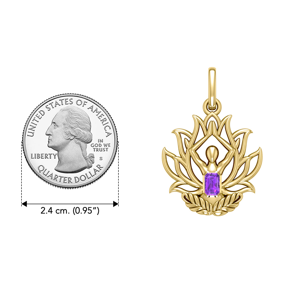 Yoga Lotus Position Solid Yellow Gold Pendant with Gemstone GPD5024