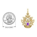 Yoga Lotus Position Solid Yellow Gold Pendant with Gemstone GPD5024