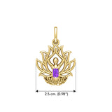 Yoga Lotus Position Solid Yellow Gold Pendant with Gemstone GPD5024
