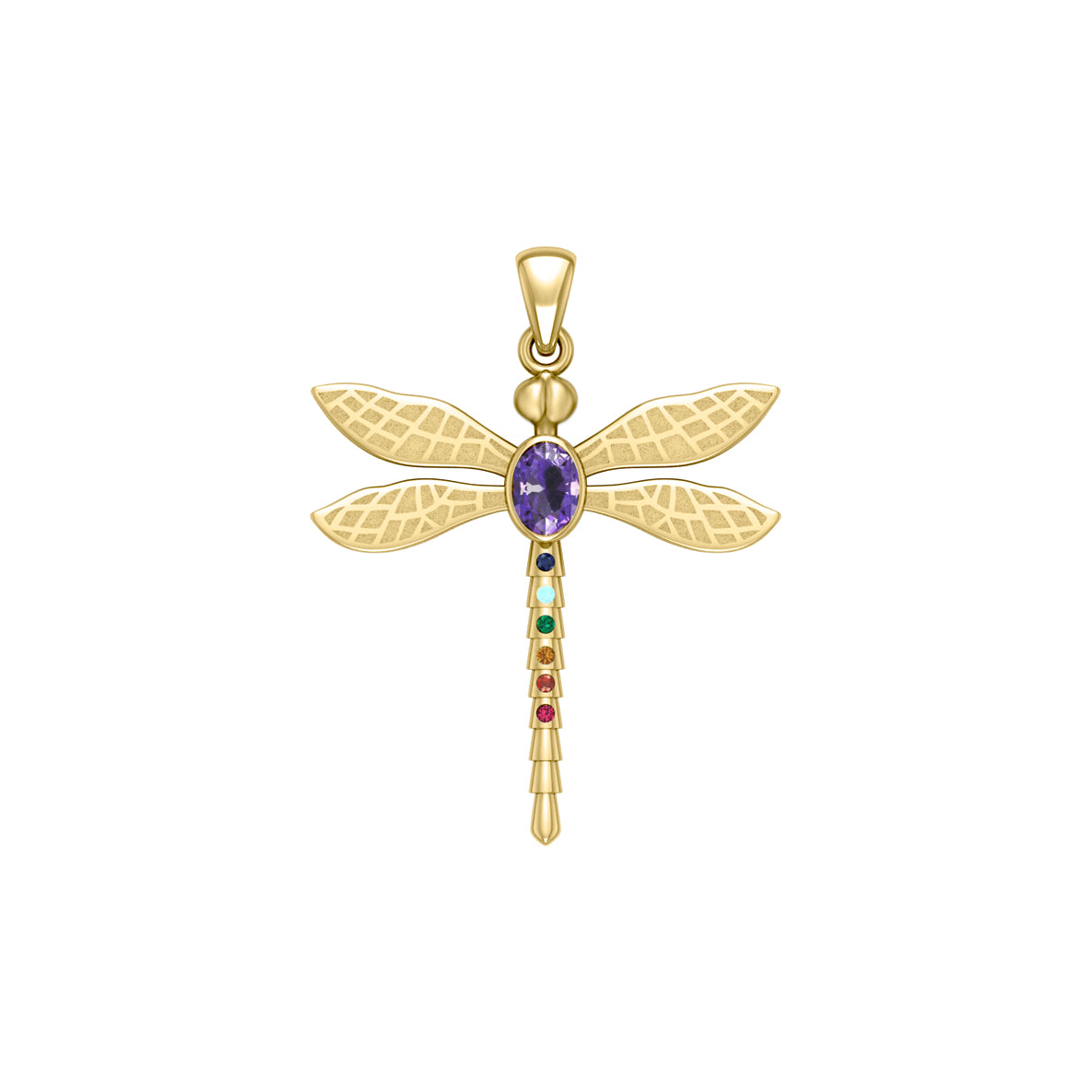 Spiritual Dragonfly Solid Yellow Gold Pendant with Chakra Gemstone GPD5056