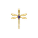 Spiritual Dragonfly Solid Yellow Gold Pendant with Chakra Gemstone GPD5056