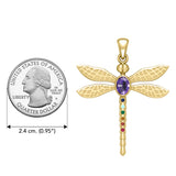 Spiritual Dragonfly Solid Yellow Gold Pendant with Chakra Gemstone GPD5056