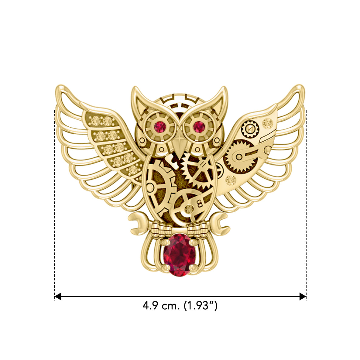 Steampunk Owl Solid Yellow Gold Pendant with Gemstone GPD5070