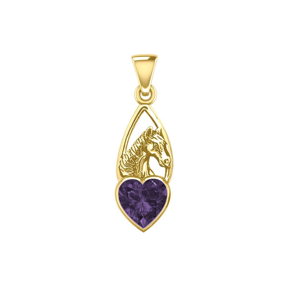 Horse Over Heart Gemstone Yellow Gold Pendant GPD5291 - Jewelry