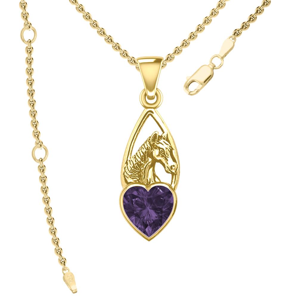 Horse Over Heart Gemstone Yellow Gold Pendant GPD5291 - Jewelry