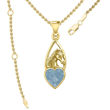 Horse Over Heart Gemstone Yellow Gold Pendant GPD5291 - Jewelry