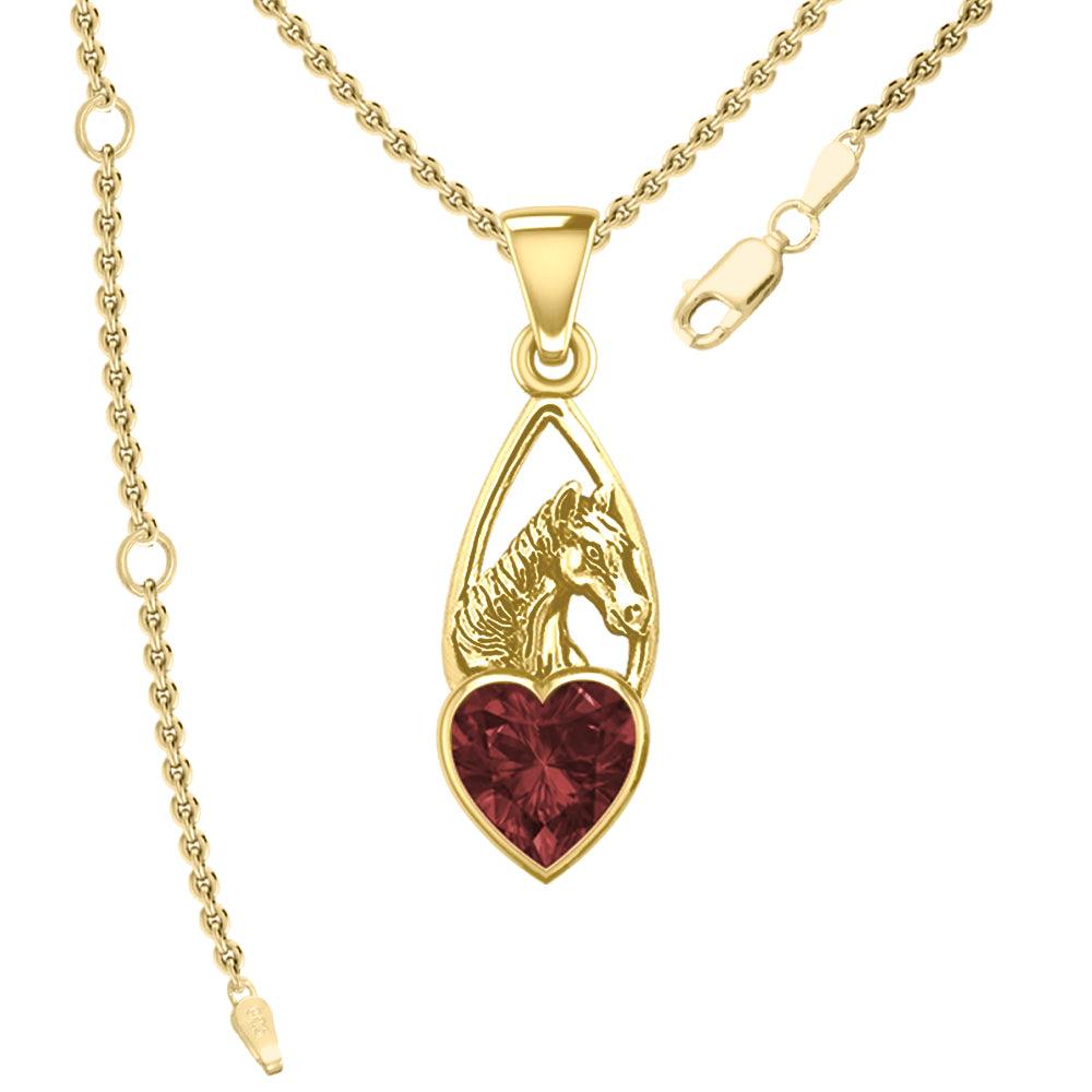 Horse Over Heart Gemstone Yellow Gold Pendant GPD5291 - Jewelry