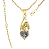 Horse Over Heart Gemstone Yellow Gold Pendant GPD5291 - Jewelry