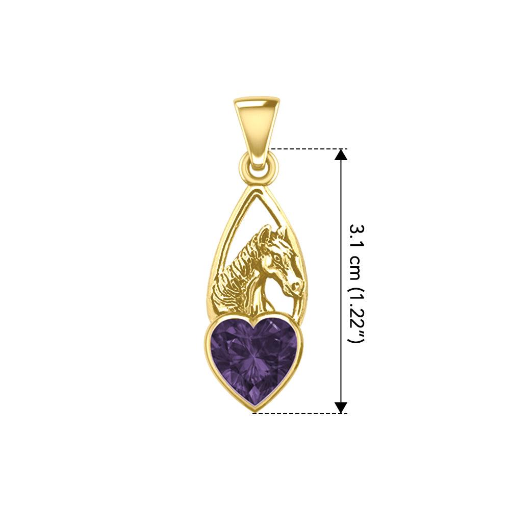 Horse Over Heart Gemstone Yellow Gold Pendant GPD5291 - Jewelry