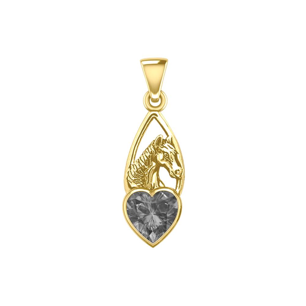 Horse Over Heart Gemstone Yellow Gold Pendant GPD5291 - Jewelry